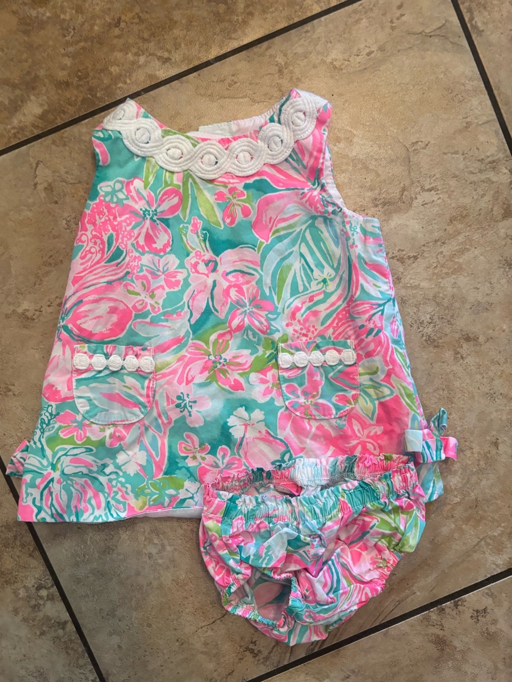 Lilly Pulitzer Pink & Aqua Floral Dress with Matching Bloomer